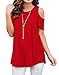 PrinStory Womens Short Sleeve Off Shoulder Round Neck Casual Loose Top Blouse T-Shirt Red- XL