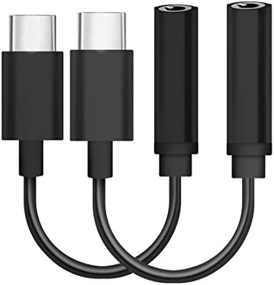 2-Pack Mini Type-C To USB C, 3.5mm AUX Headphone Audio Splitter Earphone Headset Earbuds Converter Adapter with Type C Charging Port (not Compatible with Pixel 2/HTC)