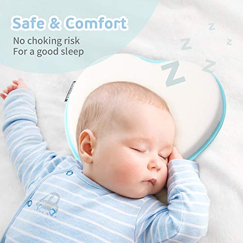 Anti Flat Head Baby Pillow, Bammax Memory Foam Pillow for Newborn Baby Head Shaping Pillow (0-12 Months), with Washable Pillow Case