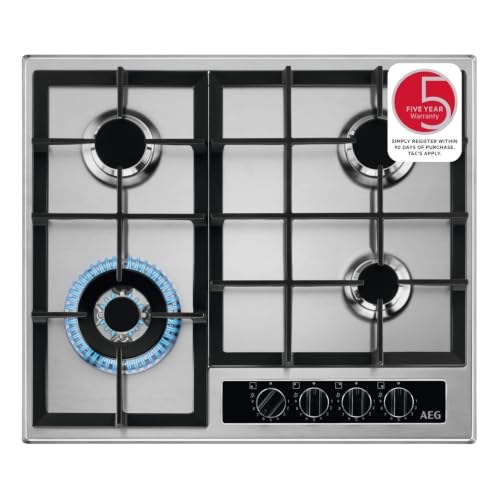 AEG HGB64420YM Gas Hob, 60 cm, Stainless Steel