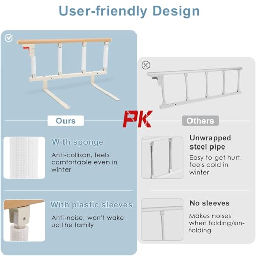Thalyrnn Folding Bed Grid for Elderly 97 x 40 cm, Bed Safety Grid with Handle for Most Beds, Fall Protection and Bed Restriction for Elderly and