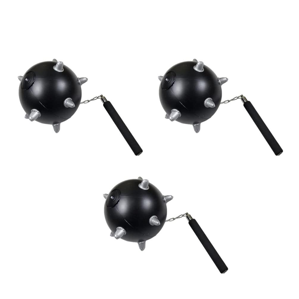 TOYANDONA 3 Pcs Inflatable Mace Ball Chain Spiked Flail Inflatable Meteor Hammer Toys Kids Inflatable Game Toys for Kids Children Christmas Party Favor Gifts, Black, 58X25CM