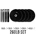 OneFitWonder 260 Lbs Bumper Plates Set/Virgin Rubber, Low Bounce, Odorless Premium Olympic Weight Plates for Crossfit Training/Weight Lifting/Home Includes Pair of 10 lbs,15 lbs,25 lbs,35 lbs,45 lbs