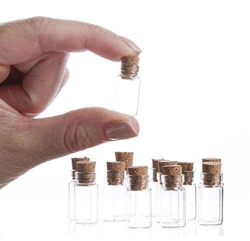 Charmed Small Glass Mini Bottles with cork for Arts & Crafts, jewelry making, Decoration, Party Favors of 2cm tall Pack of 50