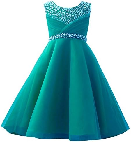 Girls' First Communion Organza Sequin Pearls Flower Girl Dress with Train