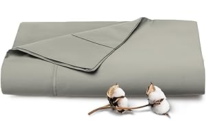 Pizuna Pure 100% Cotton Flat Sheets Only Full Silver (1 PC), Luxurious 400 Thread Count Long Staple Cotton Sateen with 4" Hem (Combed Full Flat Sheet Only Cotton)