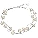 EVER FAITH 925 Sterling Silver Tin Cup 6MM Freshwater Cultured Pearl Station Bracelet - Three Layers