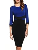 ANGVNS Women's 3/4 Sleeve Elegant Colorblock Business Cocktail Party Pencil Dress