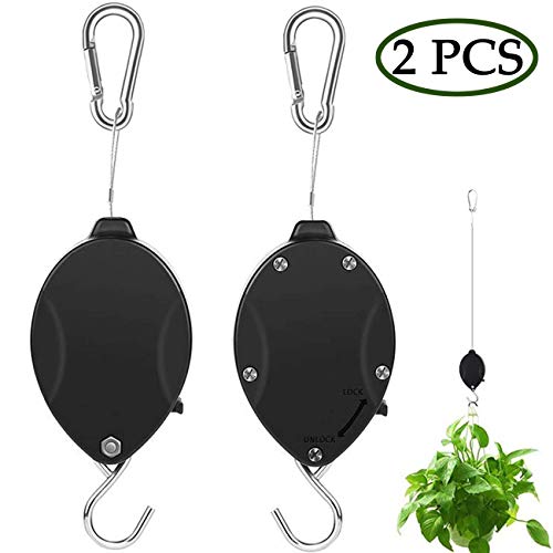 TIHOOD 2PCS Plant Pulley Retractable Hanger Hooks – Hanging Plants Garden Baskets Pots Bird Houses. 5ft Long & 55 lbs Weight Capacity
