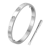 Yeemer Stainless Steel Love Screw Oval Bracelet Bangle Women Men with Screwdriver (19cm Silver color)
