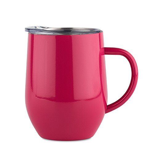 DOKIO 12 oz Coffee Mug Cup With Handle Red Stainless Steel Double Wall Vacuum Insulated With Crystal Clear Lid Great For Ice And Hot Drink Wine Glass For Home Office Outdoors