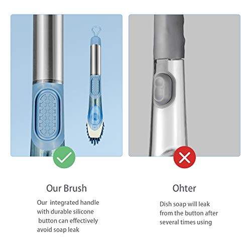 Neilgo 3-IN-1 Soap Dispensing Dish Brush Kitchen Scrub Brush Automatic Liquid Addition Brush Soap Control Dishwand Brush with Handle (Blue)
