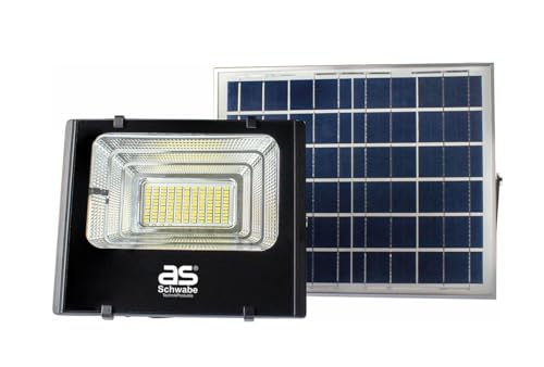 as - Schwabe SOLARLINE 46981 - Faretto solare da 25 W, 1500 lumen, angolo 120˚, con pannello solare, morsetti per batteria, timer e telecomando, lampada solare per giardino e vialetto, impermeabile,