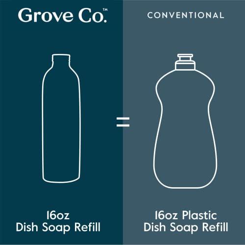 Grove Co. Ultimate Dish Soap Refills (3 x 16 Fl Oz) Removes 48-hr Stuck-on Food & Grease, No Plastic or Parabens, 100% Natural Orange & Rosemary Fragrance