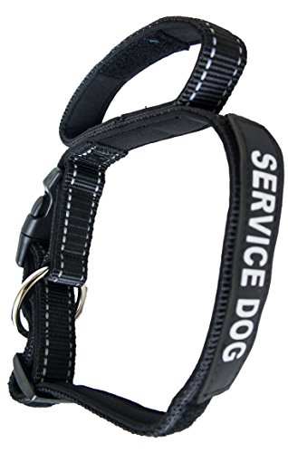 ALBCORP Reflective Dog Collar with Control Handle and Service Dog Patch, Woven Nylon, Comfy Neoprene Padding for Training or Walking Your Service Animal, Large, Black - Thumbnail 2