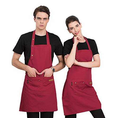 Homsolver Two Pockets Adjustable Bib Adult Apron - Extra Long Ties - Kitchen Apron, Money Apron, Waitresses Apron - Cooking Kitchen Aprons Women Men (Red, One Size) - Thumbnail 7