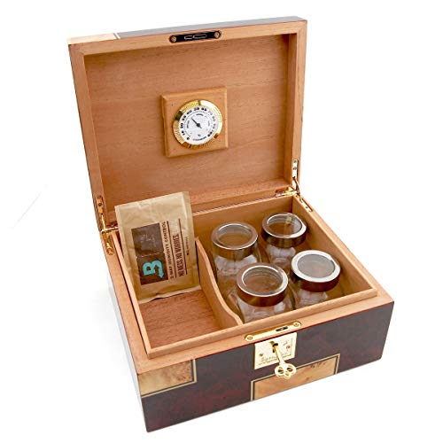Cannabis Storage Humidor 4 Strain 4 Glass Jars with Boveda Packs