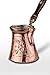 MisterCopper Thickest Premier Engraved Solid Copper Turkish Greek Arabic Coffee Pot Cezve Ibrik Briki with Wooden Handle, Thick 1 mm (Large - 11 Oz)
