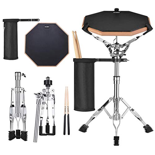 Practice Snare Drum Pad with Stand,12 inch Double Sided Drum Pad Set with Adjustable Percussion Pad Stand,1 pairs of 5A Drum Sticks for Drumming