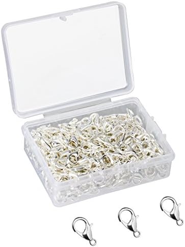 HEIRTRONIC Curved Lobster Clasps-250pcs Silver Plated Lobster Claw Clasps Clip Jewelry Finding Fastener Hook,Metal Alloy Bracelet Necklace Lobster Clasp Clips Kit(12x7mm) (Silver)