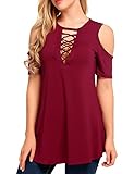 Zeagoo Women's Casual Cold Shoulder Off Short Sleeve Loose Fits Long T-Shirt Tops