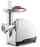 Gourmia GMG525 Electric Meat Grinder - Accessory Kit with 3 Stainless Steel Grinding Plates, Sausage Horn, Kibbeh Attachment - Heavy Duty - 500W ETL Approved, 1000W max - Free Recipe Book