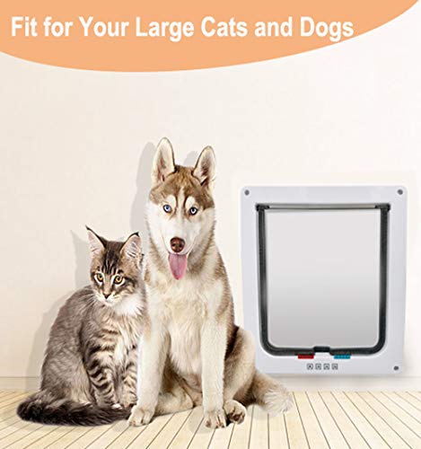 SUCCESS Cat Doors for Exterior and Interior Doors, Pet Door with Magnetic and Automatic 4-Way Locking Flap, Fits Most Door, Wall Sizes, for Large Cats and Dogs, Extra Large(White)