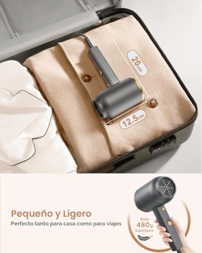 DEWILY 1800W Ionic Hair Dryer with Diffuser – Quick Drying with Hot/Cold Button, Thermostatic Diffuser, 3 Temperatures and 2 Speed, Includes Concentrator and for Curls, Black and Gold