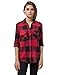 Women's Plaid Flannel Shirt Red & Black Checkered Long Sleeve Cotton Shirts L