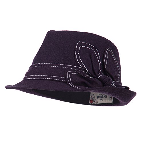 Ladies Fedora with Ribbon and Stitching - Purple OSFM