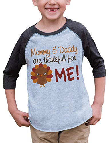 7 ate 9 Apparel Baby Boy's Thankful for Me Thanksgiving 2T Grey Raglan