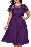 Nemidor Women's Scooped Neckline Floral lace Top Plus Size Cocktail Party Midi Dress (20W, Purple)