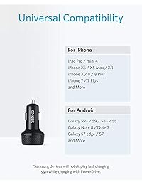 Anker - Cargador para automóvil, compatible con dispositivos QC, 30 W 12 V Dual USB cargador rápido PowerDrive velocidad 2 con PowerIQ 2.0 para Galaxy S9 S8 Edge Note, iPhone Xs Max XR X 8, iPad Pro Air 2 Mini, LG, y más