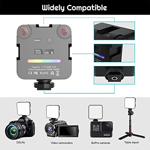 Weilisi Camera Light with Breathing Light Mode,2500mAh RGB Video Light with Action Camera Mount,Light for Camera with Hot Shoe Mount,Stepless Dimming,Powerful Magnetic,OLED Display