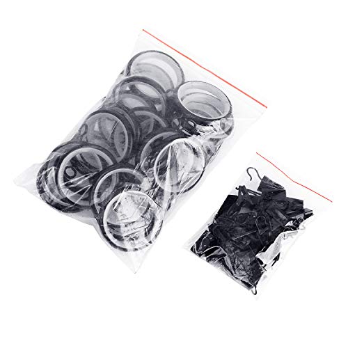 SPLF 24 Pack Metal Curtain Rings with Clips, Quiet Smooth with Nylon Insert, Heavy Duty Rustproof Vintage Drapery Eyelet Curtain Rods Hangers Rings, 1.4 Inch Inner Diameter, Black - Thumbnail 6