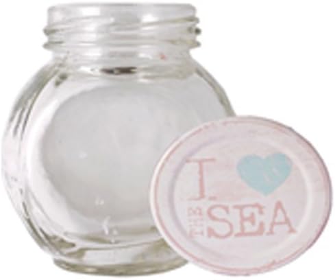 1pce Round Glass Jar with Printed Inspirational Metal Lid in Beach Theme 8x6cm - I LOVE SEA LID