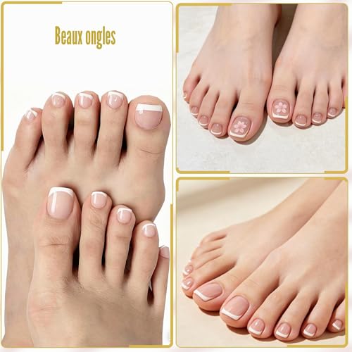 SanFangyue 120 Pieces French Summer False Toenails Full Cover Nails Tips Foot Nails with for Women and Girls Nail Art, 120 Pieces