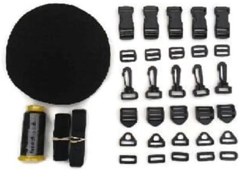 1" Black Polypro 25 Yard Webbing Kit With (5) Each Military Grade Side Release Buckles Triglides Tensioners Loops Swivel Toggles and Triangles + 1 Yard 1" Velcro + 1 Spool #69 Polyester Thread