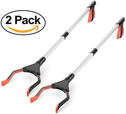 Futureup 2 Pack - 32" Foldable Long Handy Assist Tool, Extender Lightweight Mobility Aid Gripper Tool, Claw Trash Garbage Picker, Garden Nabber, Disabled, Arm Extension (2 Pack Orange)