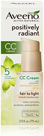 Aveeno Positively Radiant CC Cream Broad Spectrum Spf 30, Fair To Light Tinted Moisturizer, 2.5 Oz
