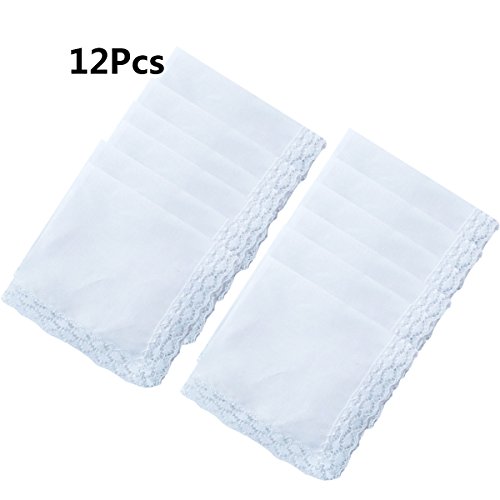CoCoUSM White Perfect Wedding Lace Cotton Handkerchiefs-Square 10 x 10