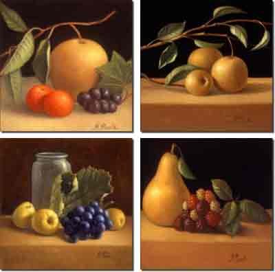 Fruit Accent Set by Frances Poole - Ceramic Accent Tile Set 4.25" x 4.25" Kitchen Shower Backsplash