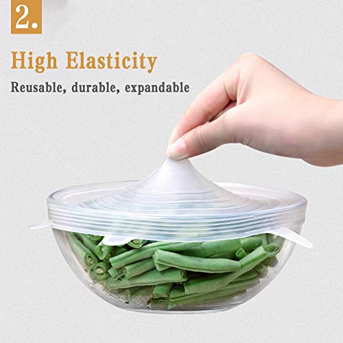 Cosyzone Silicone Stretch Lids 12 Pack Reusable Durable Food Bowl Covers Fits Various Shapes Sizes Container As Seen On TV- Safe in Dishwasher, Microwave and Freezer