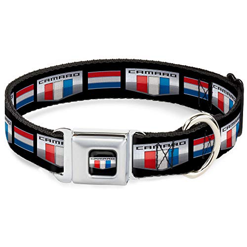 Buckle-Down Seatbelt Buckle Dog Collar - CAMARO Six Badge/Stripe Black/Silver/R…