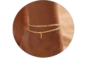 CAROVO Initial Ankle Bracelets for Women 14K Gold Plated Anklets Letter A To Z Waterproof Layered Anklets for Women Summer Jewelry Gifts
