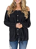 EZBELLE Women's Off The Shoulder Tops Long Sleeve/ Short Sleeve Button Down Shirts Tunic Blouse