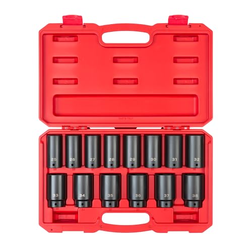 TEKTON 1/2 Inch Drive Deep 6-Point Impact Socket Set, 14-Piece (25-38 mm) | SID92333