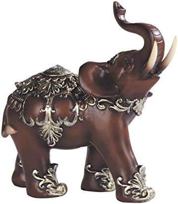 Collectible Thai Elephant Wooden Look Polyresin Statue Figurine (6inch, KL097) Fortune