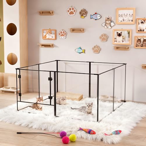 Vilanpaw Acrylic Dog playpen Indoor: Clear Puppy Pen for Small Medium Dogs Cats with Metal Frame - 8panels 76 cm Tall Transparent pet Fence with Door for Rabbits Guinea Pig, 122x122x76.5 cm