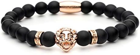 Voix Apparel® Lion Bracelet for Men and Women – Elegant Men's Accessory – Made of High Quality & Real Scratch-Resistant Onyx Beads – Lion Head – Ideal as a Gift Idea